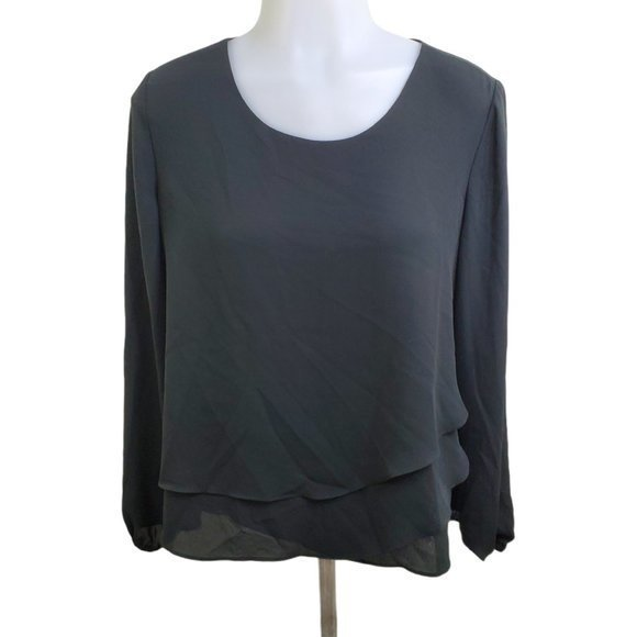 Ann Taylor Top XS Black Long‎ Sleeve Asymmetric Ruf - Picture 1 of 10